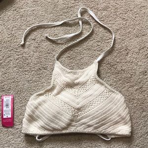 Cream High neck crochet bikini top
